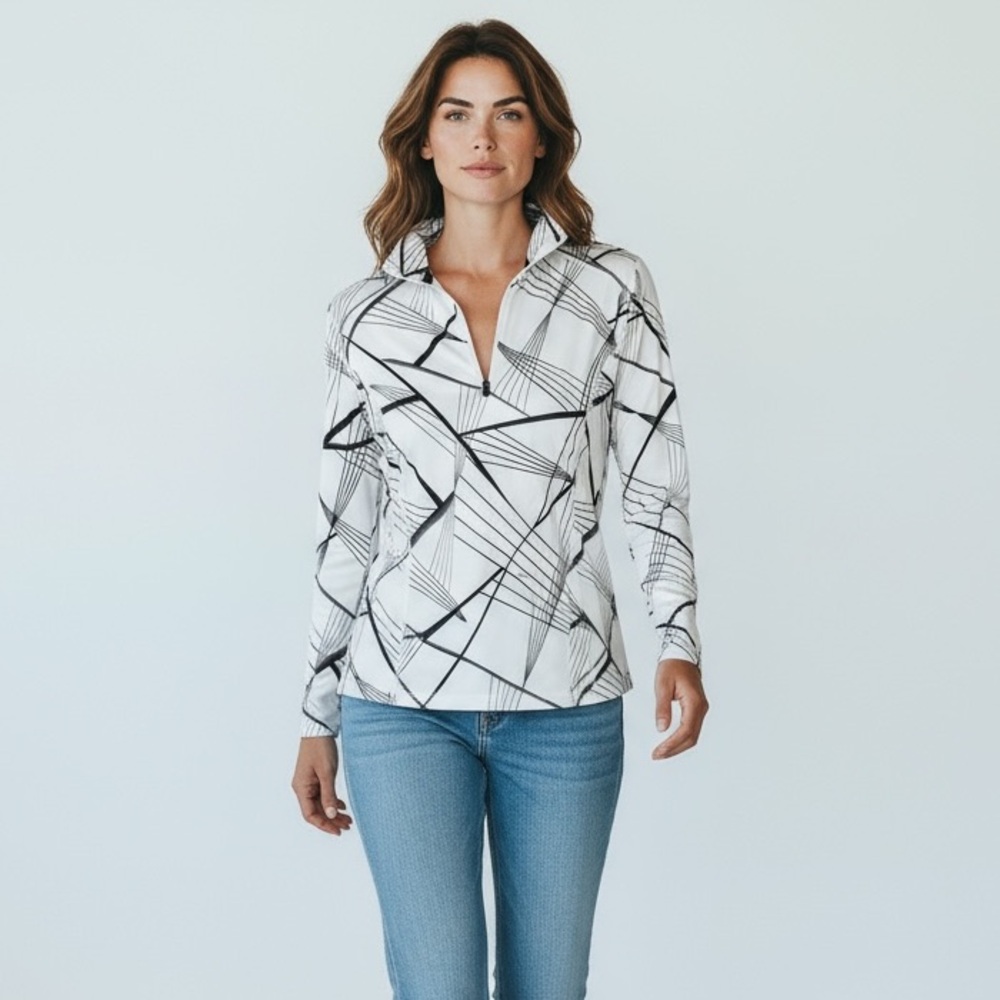 XERSION -‎ WHITE & BLACK RUNNING JACKET / TOP GEOMETRIC PATTERN & REFLECTIVE-B11